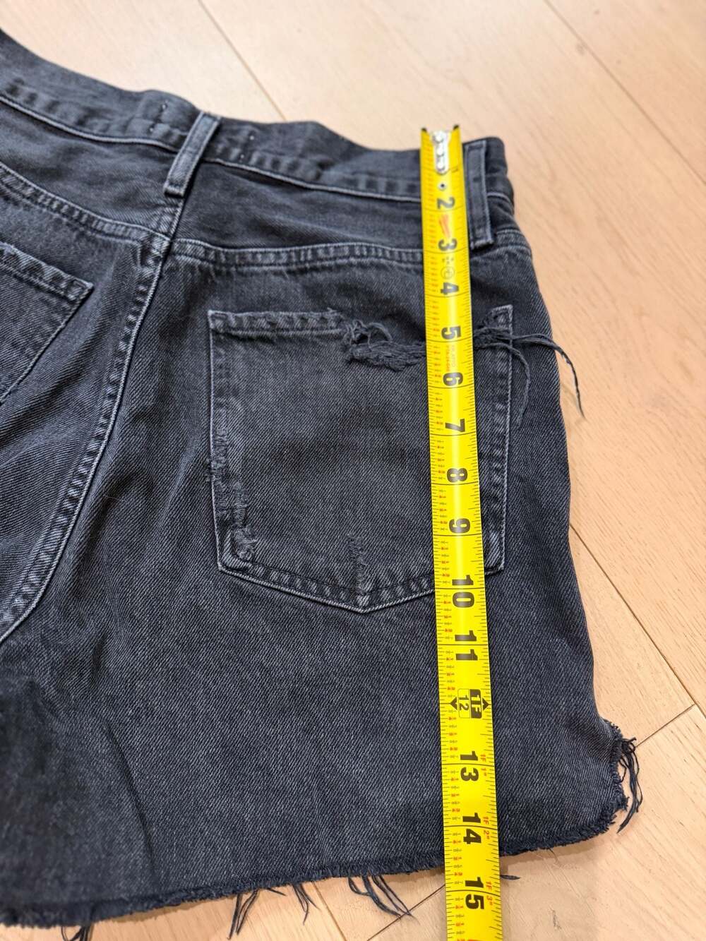 AGOLDE Parker Distressed High Rise Cut-Off Black Denim Shorts - Picture 7 of 10